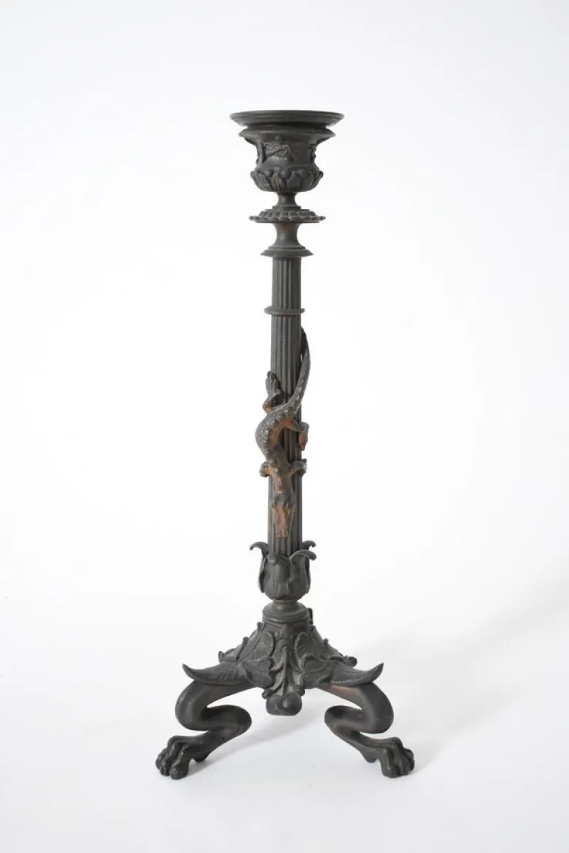 Pamono Zoomorphic Bronze Candleholders, 19th Century, Set of 2> Candleholders
