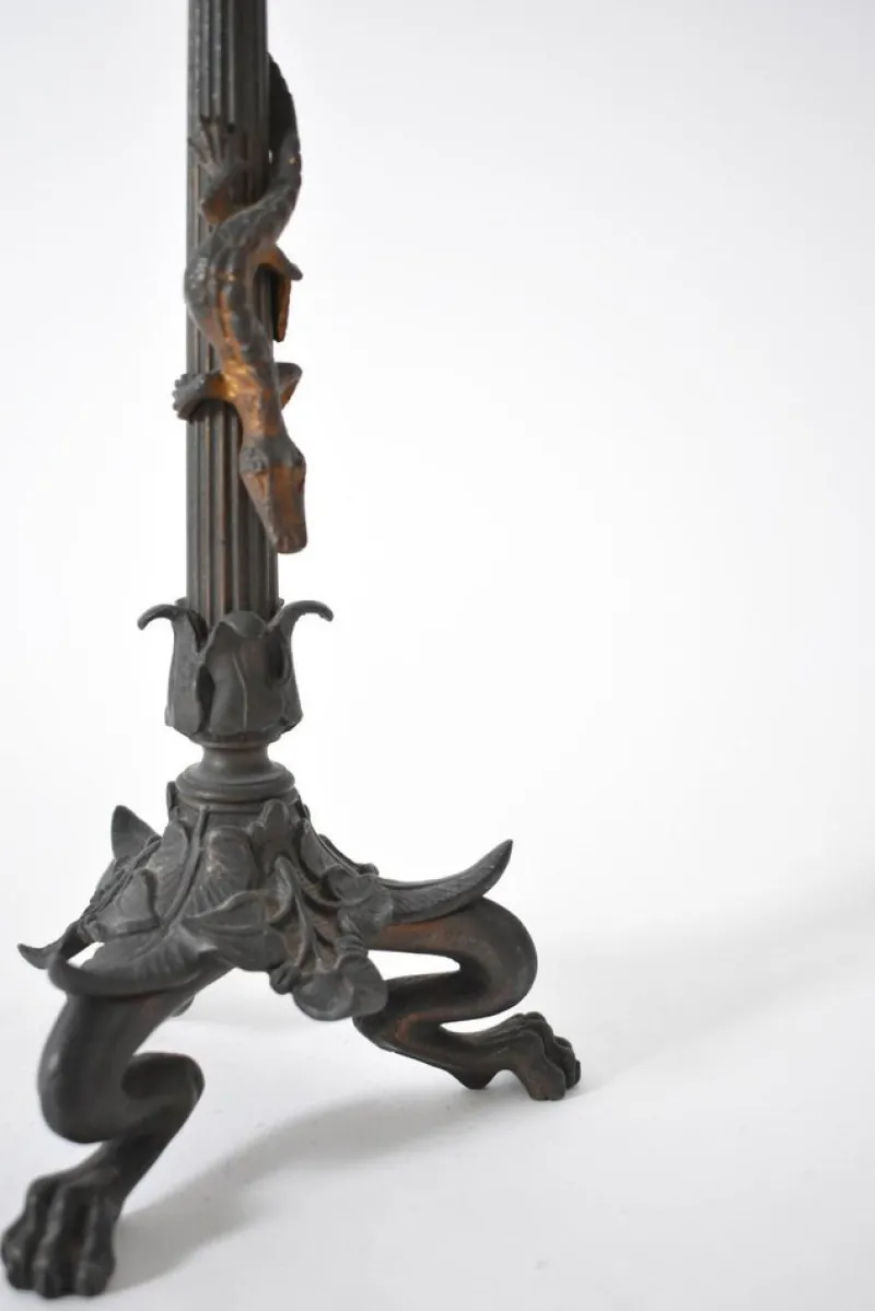 Pamono Zoomorphic Bronze Candleholders, 19th Century, Set of 2> Candleholders
